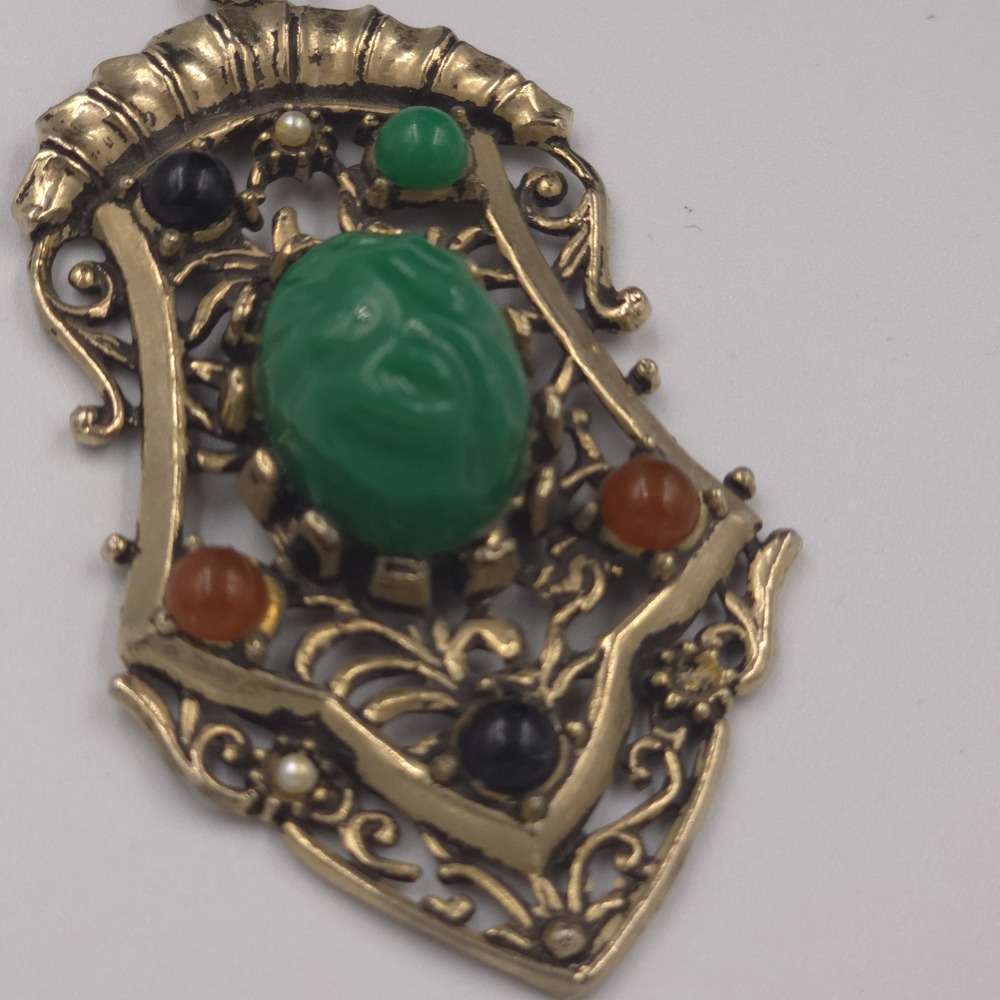 Vintage Selro Selini Pendant Ornate Egyptian Revival Gold Tone Scarab Unsigned